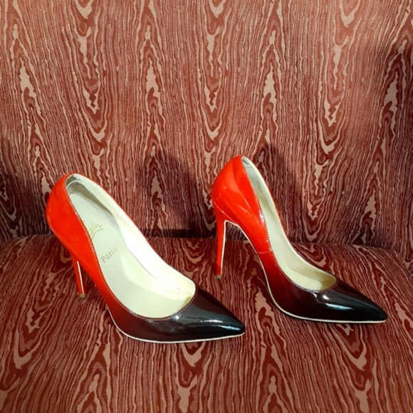 CHRISTIAN LOUBOUTIN Red/Black Stiletto Patent Leather Heel Pumps 38